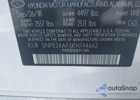 2019 Hyundai Sonata Se из США, поврежденный, VIN 5NPE24AF5KH744662